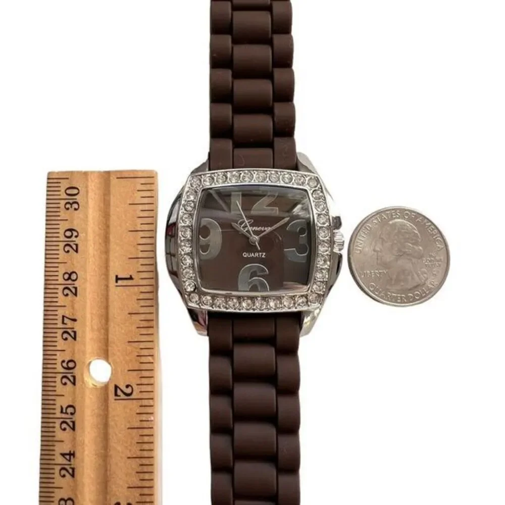 GENEVA P721 Women's Watch‎ Water Resistant Brown Silicone Band Brand New 9 in